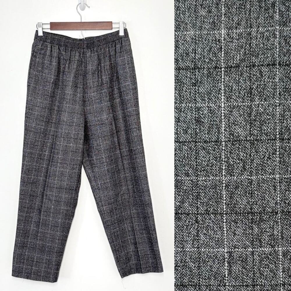 VTG Alison Daley Gray Plaid Pull On Pants Womens M Petite Preppy Office Trousers